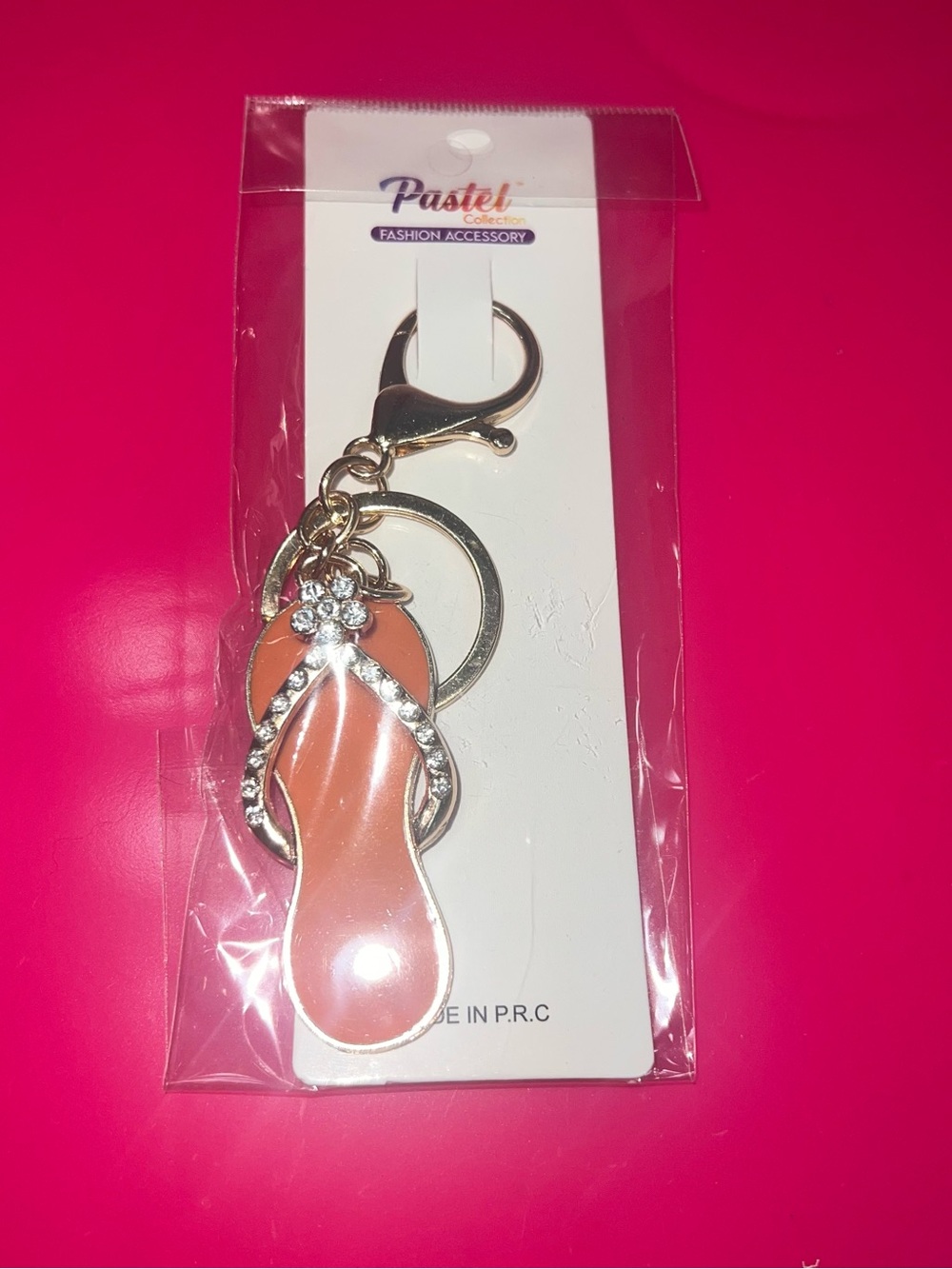 Pink Flip-Flop Keychain Bag Charm with Rhinestones